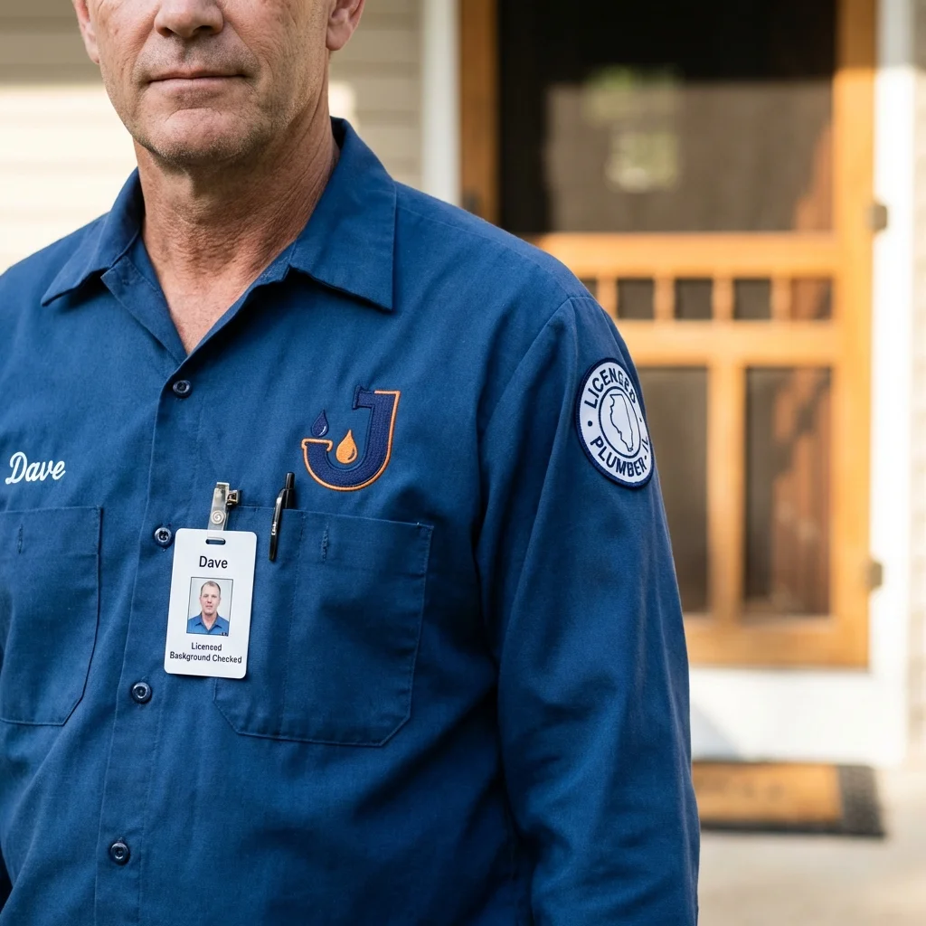 Licensed plumber showing ID badge in Auburn Hills, MI