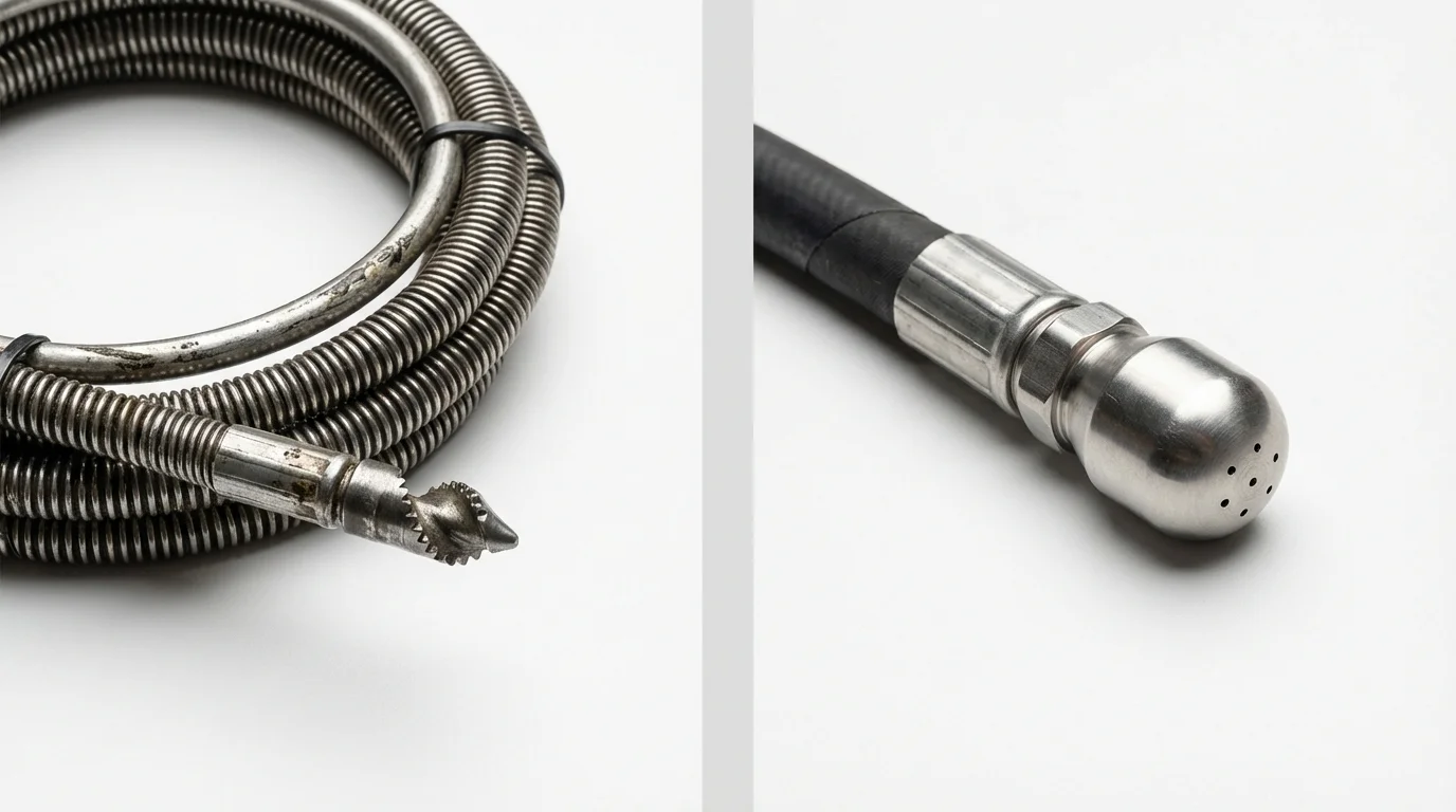 Drain snake cable and hydro jetting nozzle used for drain cleaning in Auburn Hills, MI