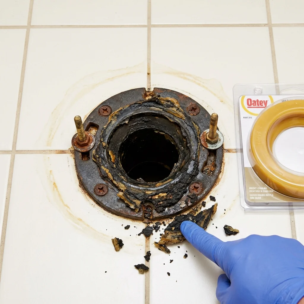 Failed wax ring showing water seepage at the base of a toilet in a Auburn Hills, MI home