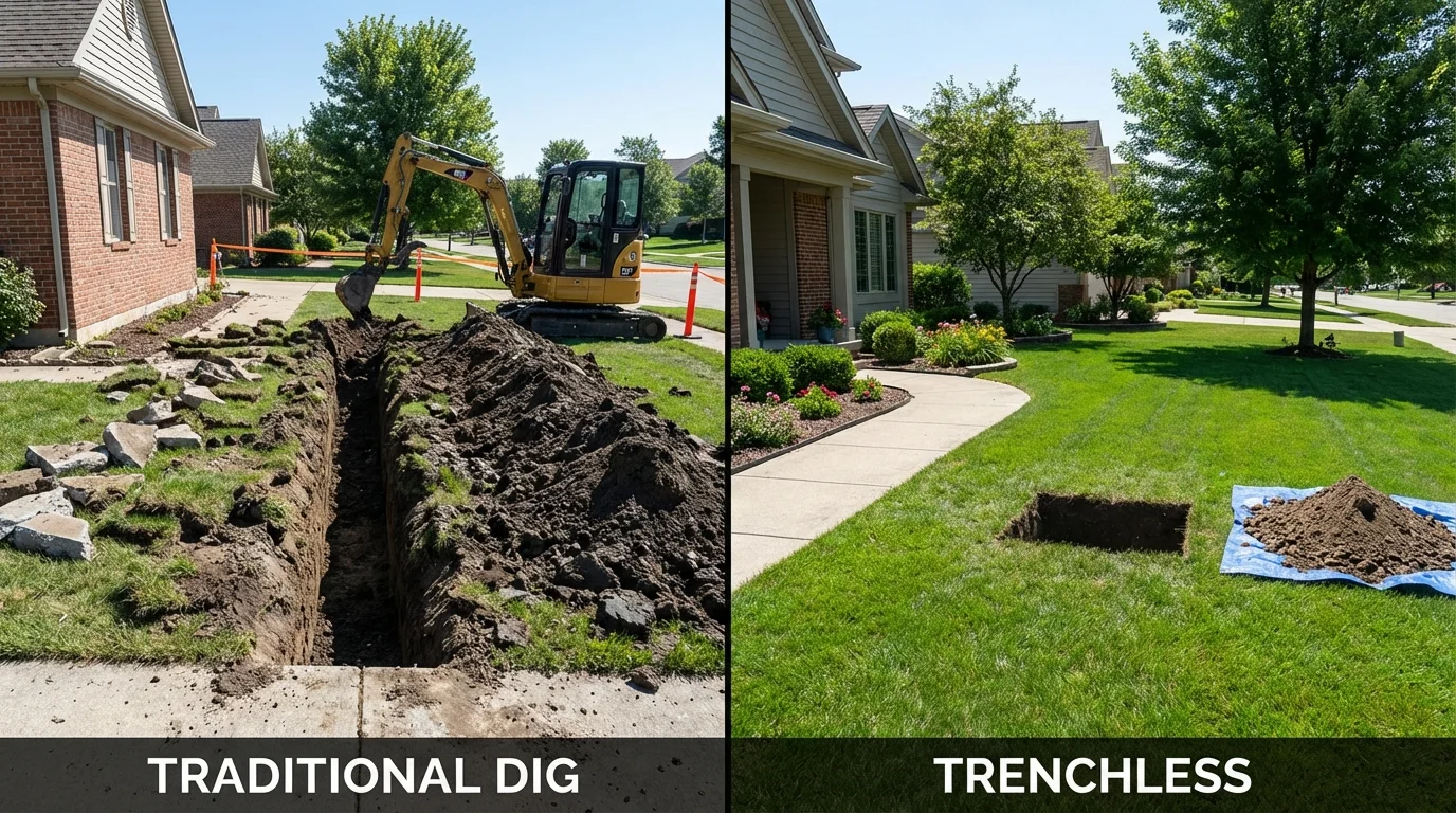 Trenchless sewer repair with minimal yard damage versus traditional excavation in Auburn Hills, MI